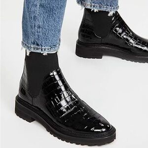 Loeffler Randal Black Crocodile Pattern Chelsea Boots